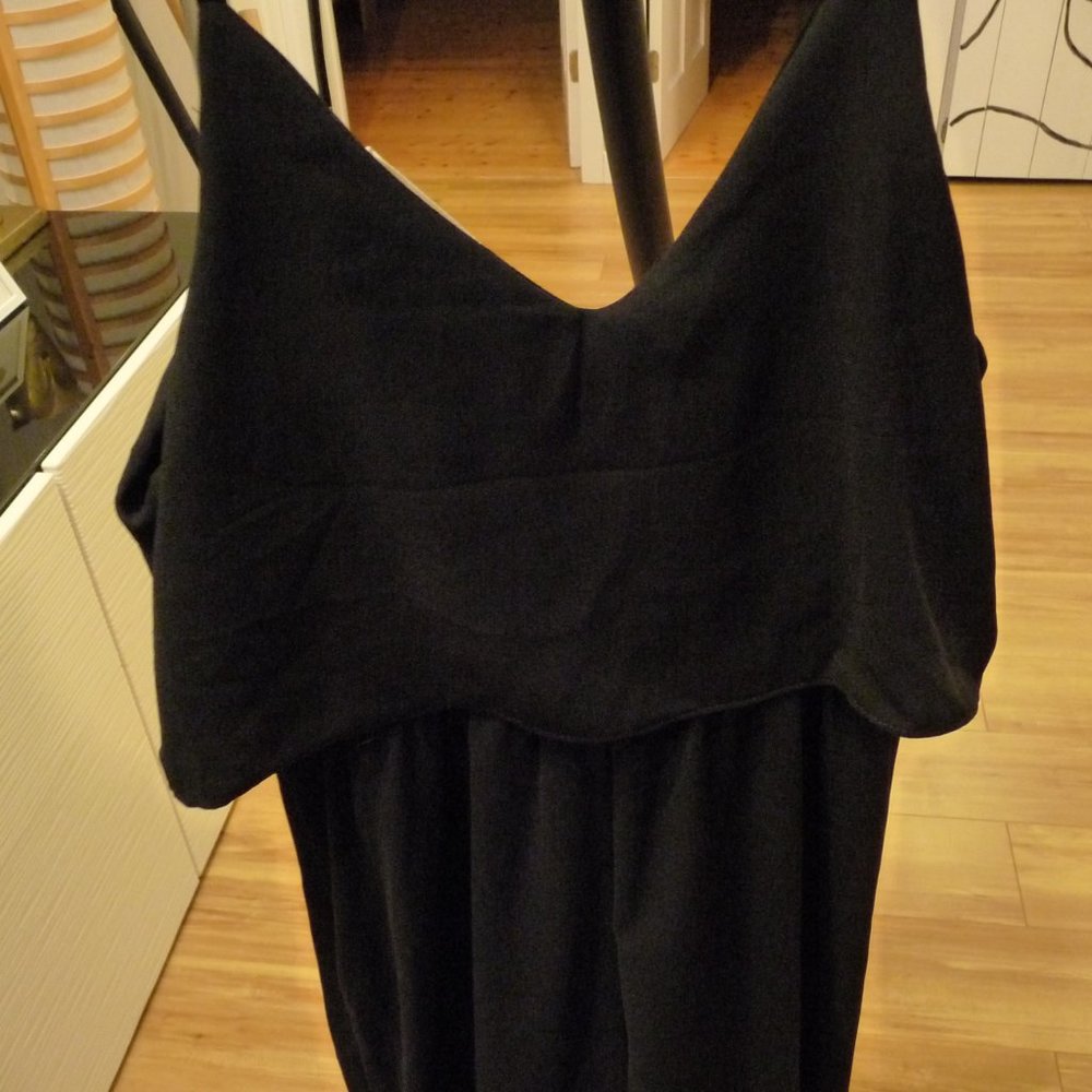 MUSTARD SEED NEW BLACK WIDE LEG,SKINNY STRAPBOW ON THE DECOLLETE JUMPSUIT SIZE L